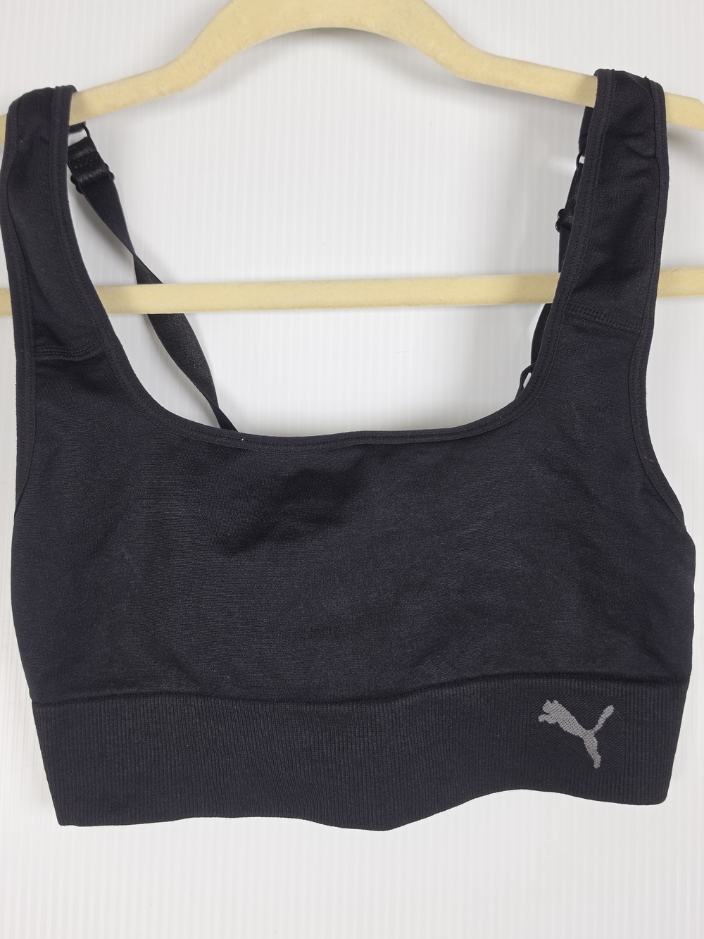 Puma Black Scoop-Neck Sports Bra with Reflective Logo